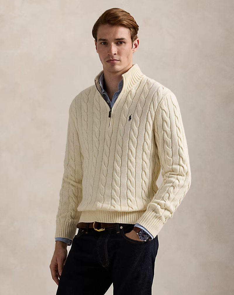 Polo Cable-Knit Cotton Quarter-Zip Jumper