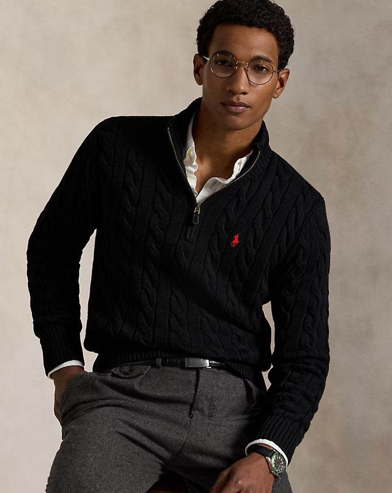 Polo Cable-Knit Cotton Quarter-Zip Jumper